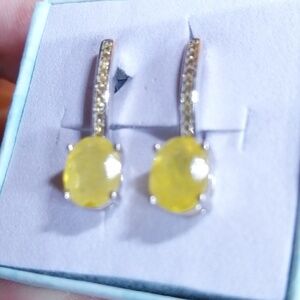 Elegant Yellow Sapphires With Tiny Sapphires 14 K  Gold Silver 925 Earrings